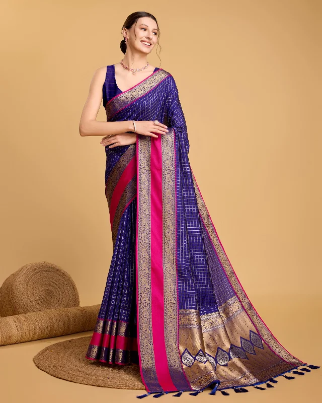 Women Blue Pure Jacquard  Weaving Work Saree With Un-Stiched Blouse Slim Fit Blouse