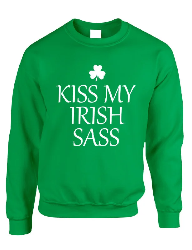 Adult Sweatshirt Kiss My Irish Sass St Patrick's Day Top Hoodie with Batwing Sleeves Loose Dramatic