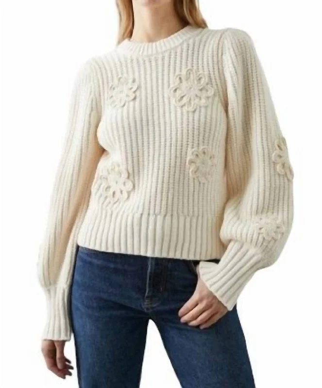 Romy Sweater In Ivory Crochet Daisies Rayon Fabric Velvet Fabric Corduroy Fabric