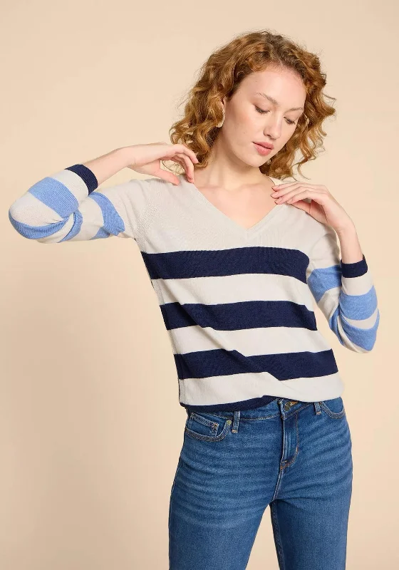 White Stuff Merino Striped Wool Jumper, Navy Multi Satin Blend Silk Blend Wool Blend