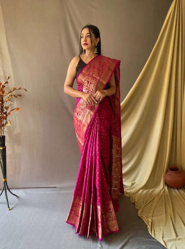 Women Pink Soft Silk  Weaving Work Saree With Un-Stiched Blouse Pastel Color Blouse