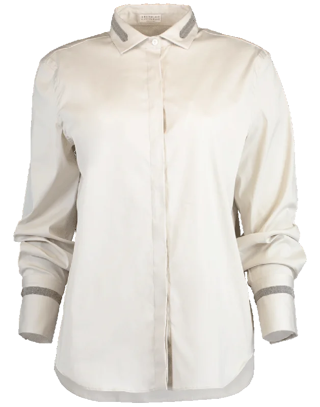 Stretch Monili Collar and Cuff Blouse Casual Relaxed Fit Blouse