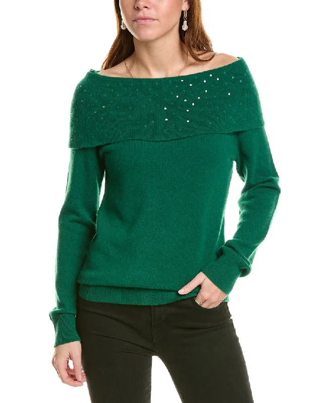 sofiacashmere Off-the-Shoulder Cashmere Sweater Spandex Rayon Corduroy