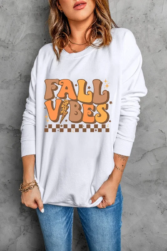 Fall Vibes Women's Graphic Long Sleeve Sweatshirt Hoodie with Hem Lace Feminine Delicate