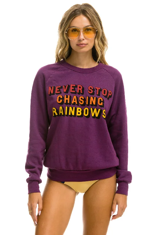 NEVER STOP CHASING RAINBOWS CREW SWEATSHIRT - PURPLE Hoodie with Reflective Safety Nightwear