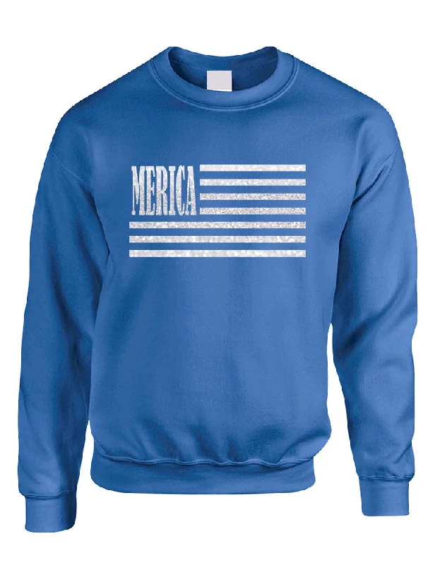 Adult Sweatshirt Merica Glitter White Flag 4th Of July USA Hoodie with Drawcord Adjustable Secure