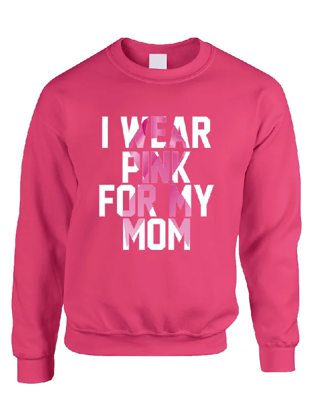 Adult Sweatshirt I Wear Pink For My Mom October Awareness Hoodie with Mock Neck Collared Structured