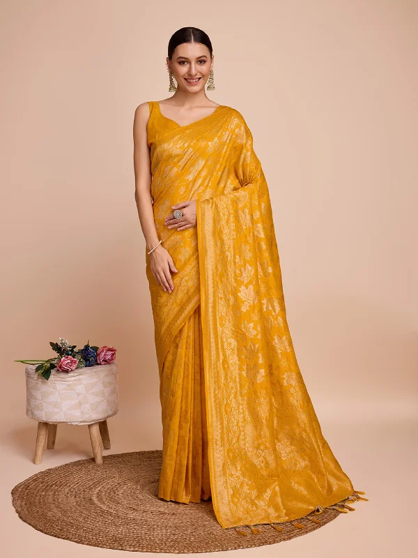 Women Yellow Kota Doriya Soft Silk Weaving Work Saree With Un-Stiched Blouse Versatile Layering Blouse