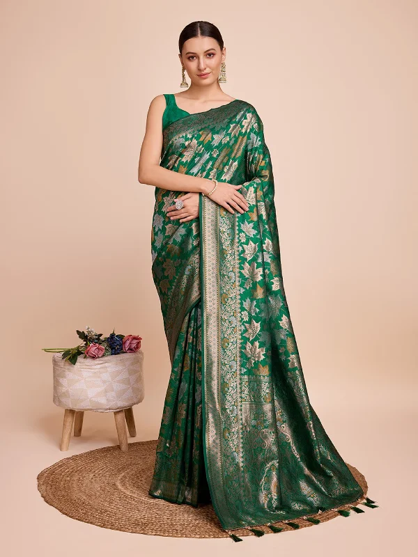 Women Green Kota Doriya Soft Silk Weaving Work Saree With Un-Stiched Blouse Business Casual Blouse