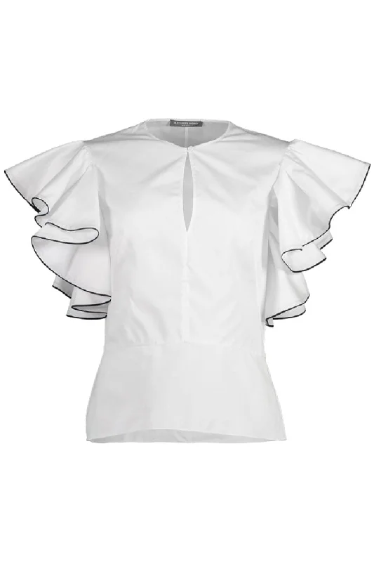 Ruffle Blouse with Piping Floral Chiffon Blouse