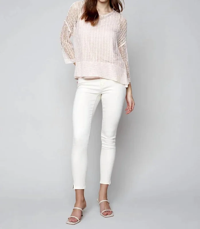 Crochet Sweater And Topper In Pearl Pink Print Jacquard Patchwork