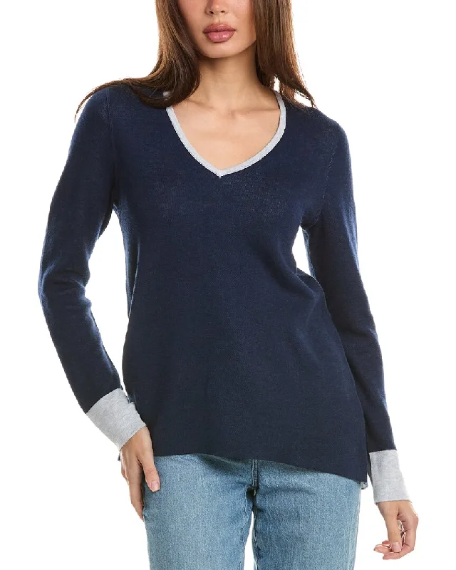 Forte Cashmere Reversible High-Low V-Neck Cashmere-Blend Sweater Zippered Front Buttoned Front Snap Front