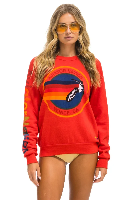 AVIATOR NATION SWEATSHIRT - RED Hoodie with Hem Elastic Stretchable Comfortable