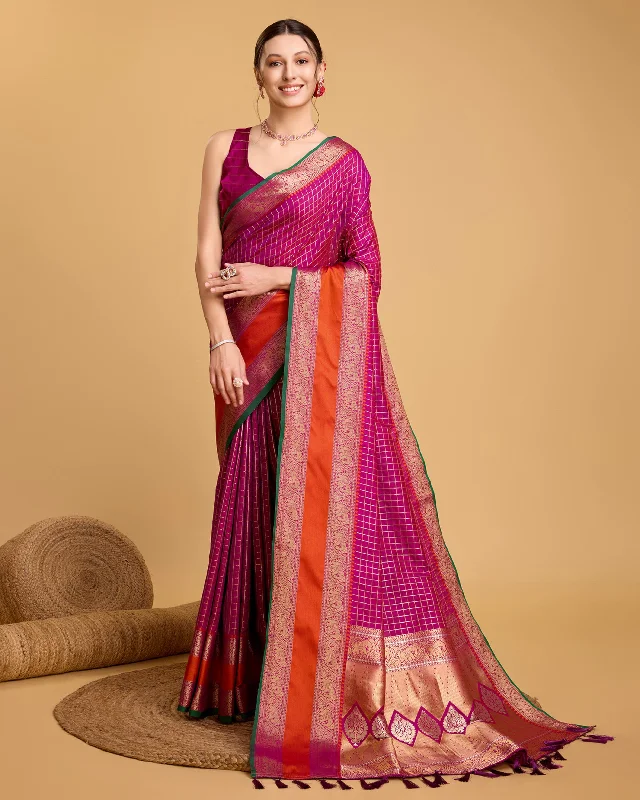 Women Rhodamine Pure Jacquard  Weaving Work Saree With Un-Stiched Blouse Pastel Color Blouse