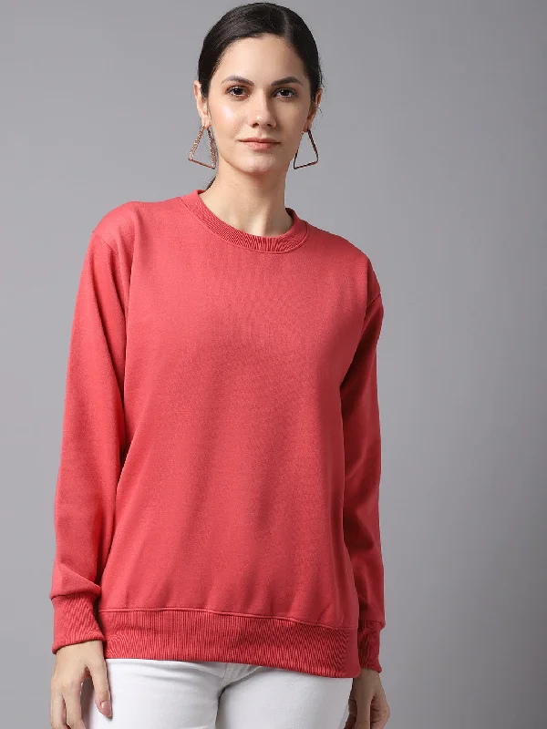 Vimal Jonney Fleece Round Neck Pink Sweatshirt For Women Hoodie with Side Slits Relaxed Casual