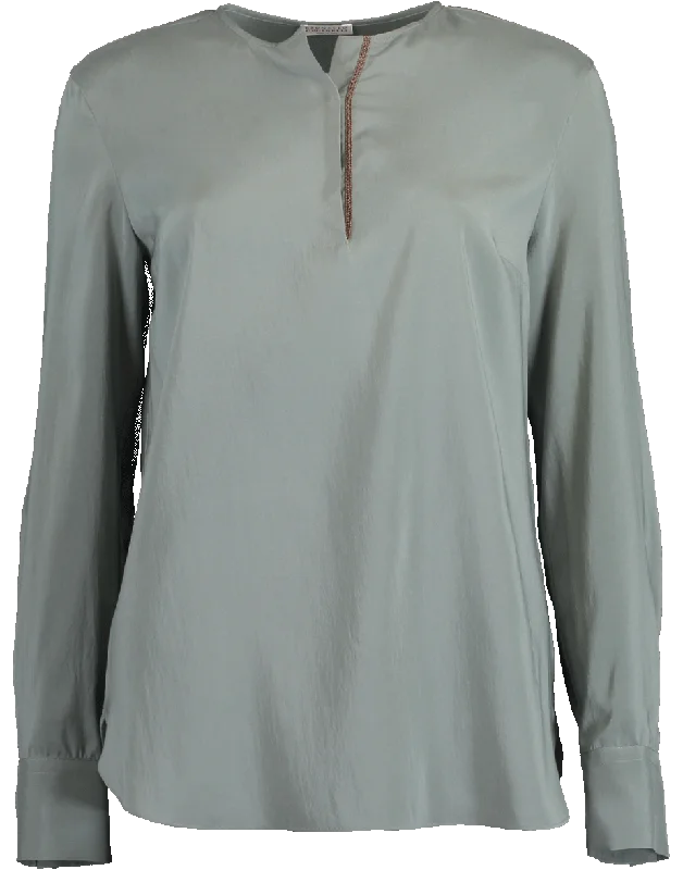 Monili Henley Silk Blouse Classic White Blouse