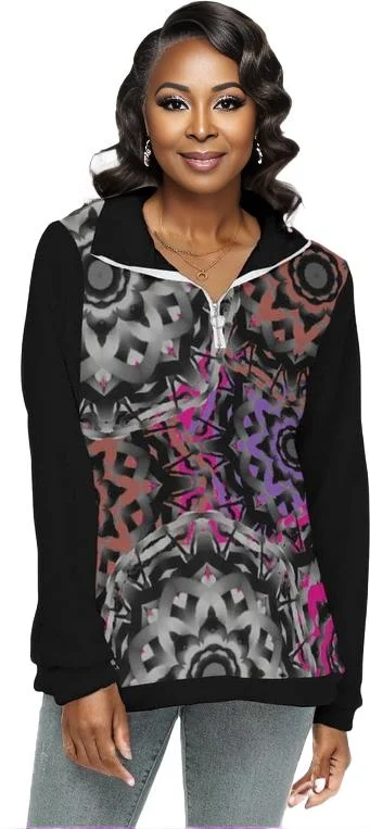 Mandala Graffiti Womens Borg Fleece Sweatshirt With Half Zip Hoodie with Batwing Sleeves Loose Dramatic