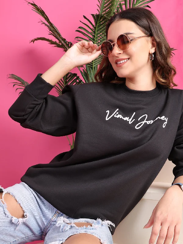 VimaL Jonney Regular Fit Black Printed Sweatshirt For Women Hoodie with Logo Branding Identity