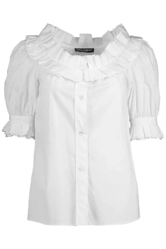 Short Sleeve Ruffle Button Up Blouse Lightweight Tunic Blouse