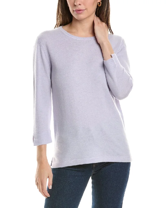 Forte Cashmere 3/4-Sleeve Crew Cashmere Sweater Casual Formal Business