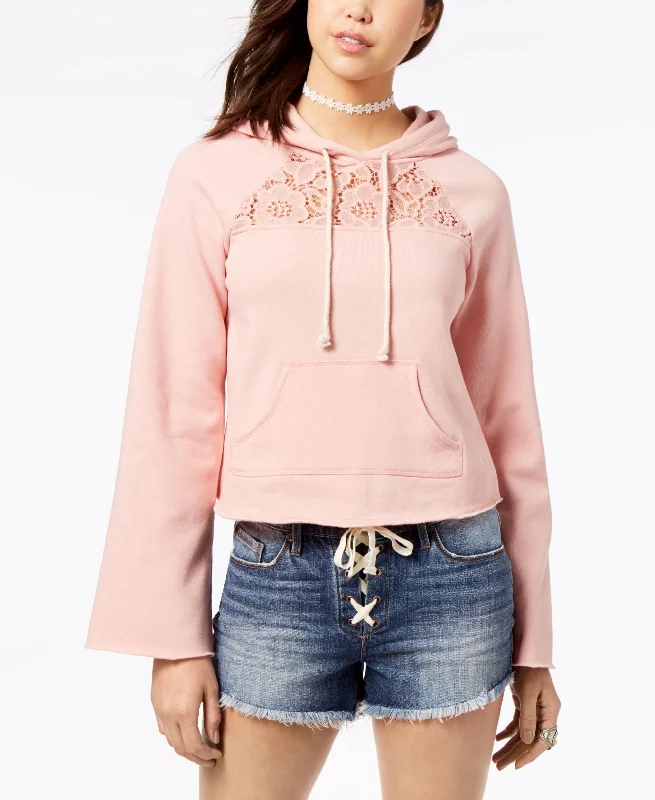 Juniors' Lace-Trim Bell-Sleeve Hoodie Hoodie with Hidden Zipper Minimalist Clean