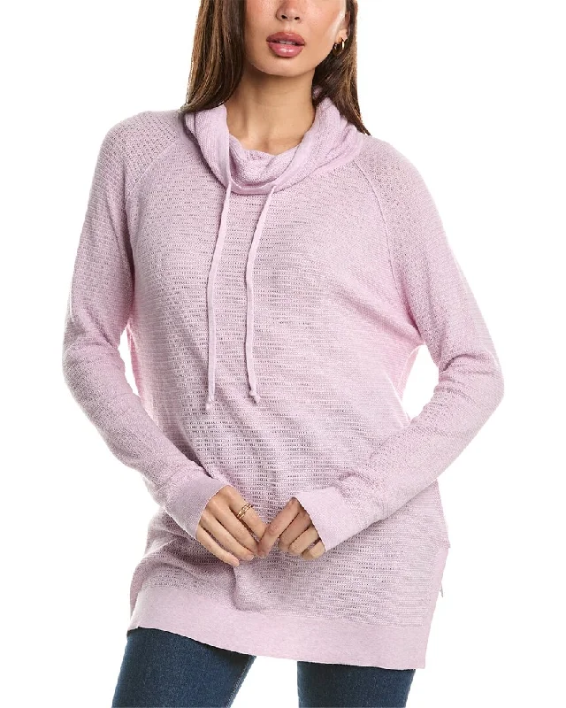 Forte Cashmere Thermal Drawstring Funnel Cashmere-Blend Sweater Oversized Loose Flowy