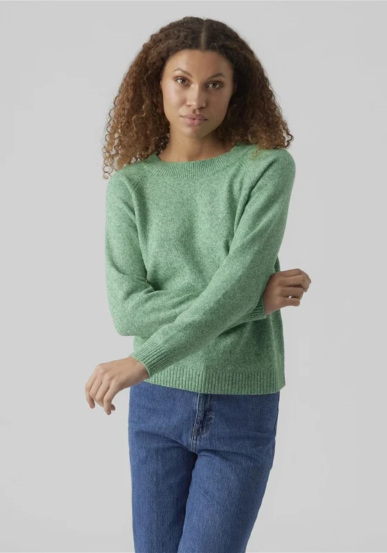 Vero Moda Doffy Knit Jumper, Bright Green Melange Iron Safe Non-Iron Wrinkle Free