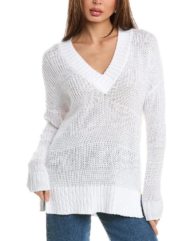 Forte Cashmere Easy Textured V-Neck Sweater Fitted Loose Oversized