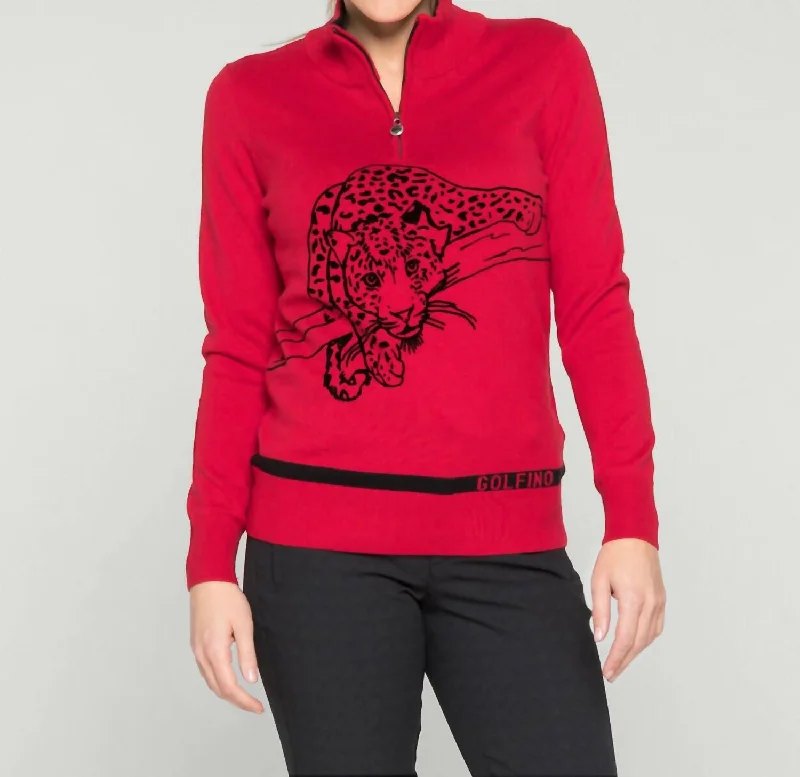 Leopard Instict Troyer Sweater In Red Thin Thick Dense