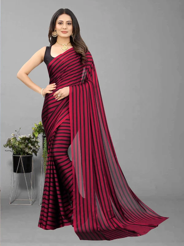 Women Red Black Berry Plain Saree With Un-Stiched Blouse Boho Chic Blouse