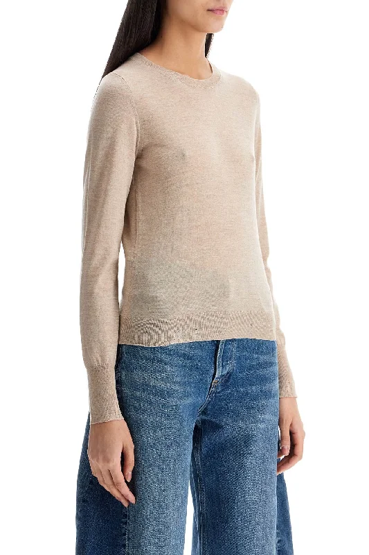 Golden Goose Light Beige Merino Wool Women's Crew Neck Sweater Zippered Buttoned Snapped