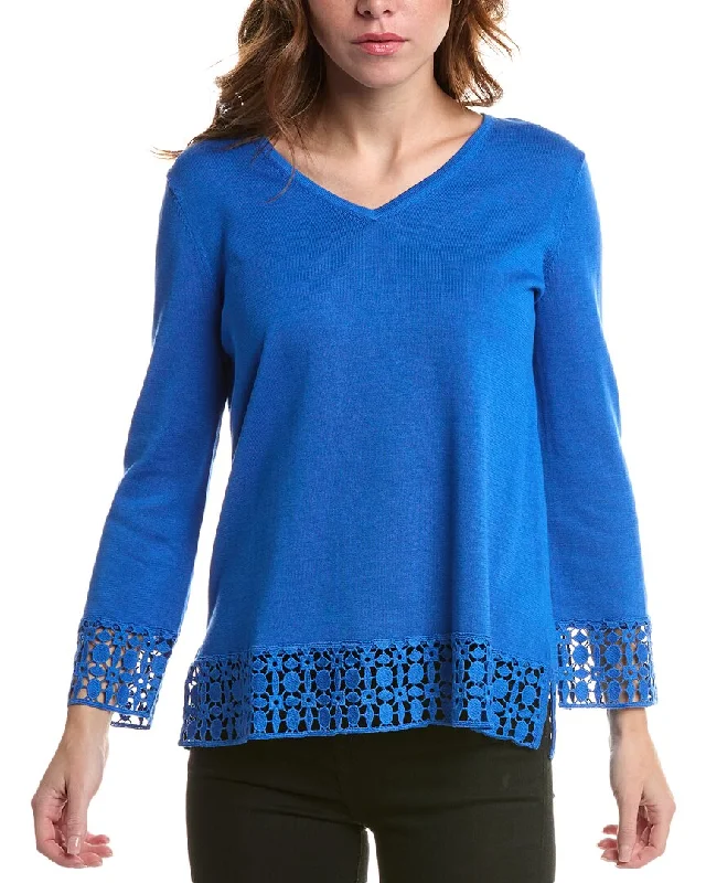 Edinburgh Knitwear Lace V-Neck Sweater Sweater Knitwear Pullover