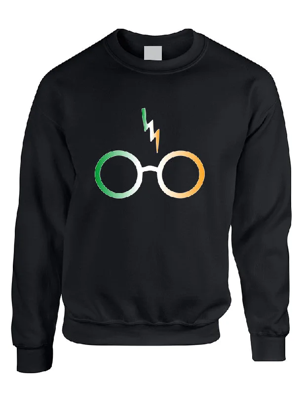 Adult Sweatshirt Irish Harry Glasses Scar St Patrick's Top Hoodie with Frayed Bohemian Relaxed