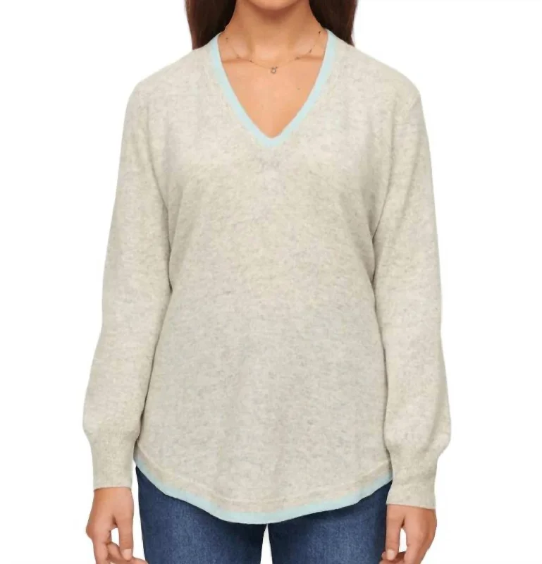 Zippy Sweater In Pale Grey Silk Blend Satin Velvet