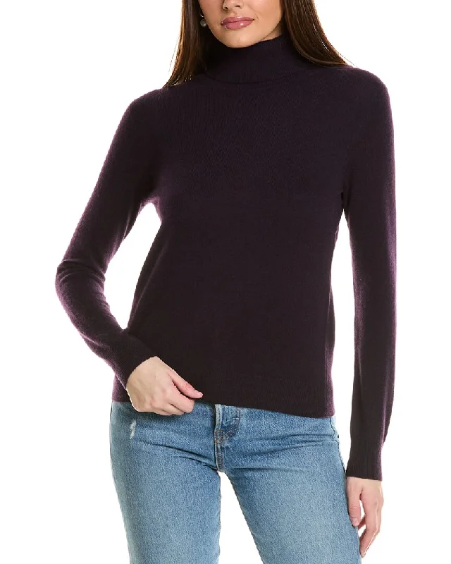 Amicale Cashmere Basic Turtleneck Cashmere Sweater Glossy Satin Silk