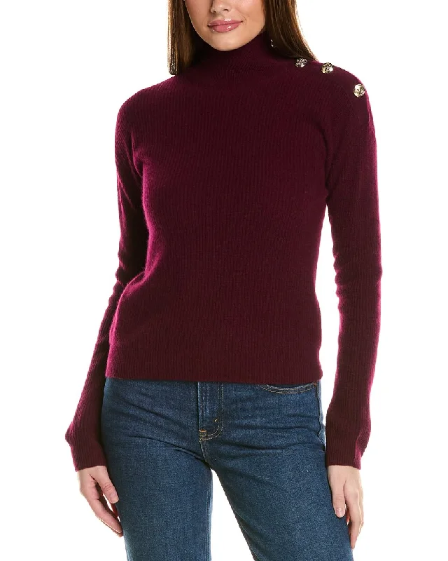 Bruno Magli Rib Button Shoulder Mock Nek Cashmere Sweater Open Front Closed Front Wrap Front