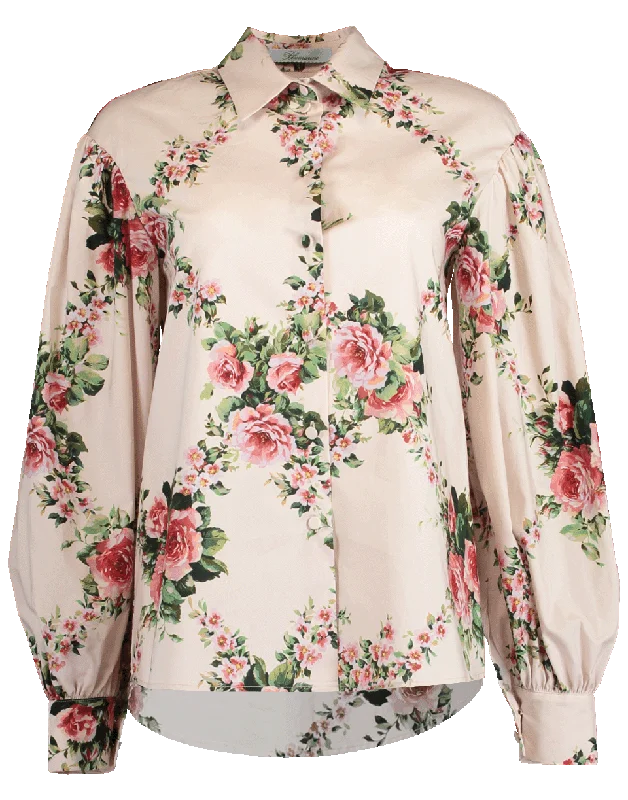 Balloon Sleeve Floral Print Blouse Off-Shoulder Wrap Blouse