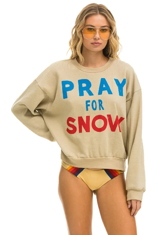 PRAY FOR SNOW RELAXED CREW SWEATSHIRT - SAND Hoodie with Zipper Versatile Modern