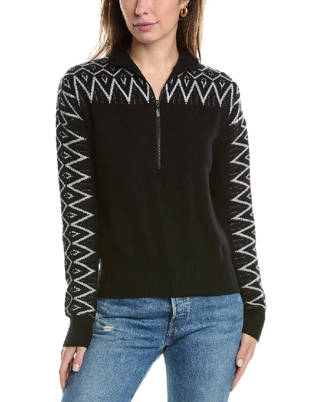 Forte Cashmere Alpine 1/2-Zip Mock Cashmere Sweater Cable Knit Ribbed Knit Lace Knit