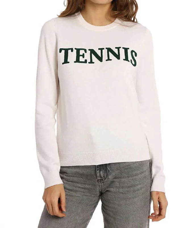 Sport Crew Neck Sweater In Tennis White Welt Pockets Slit Pockets Flap Pockets