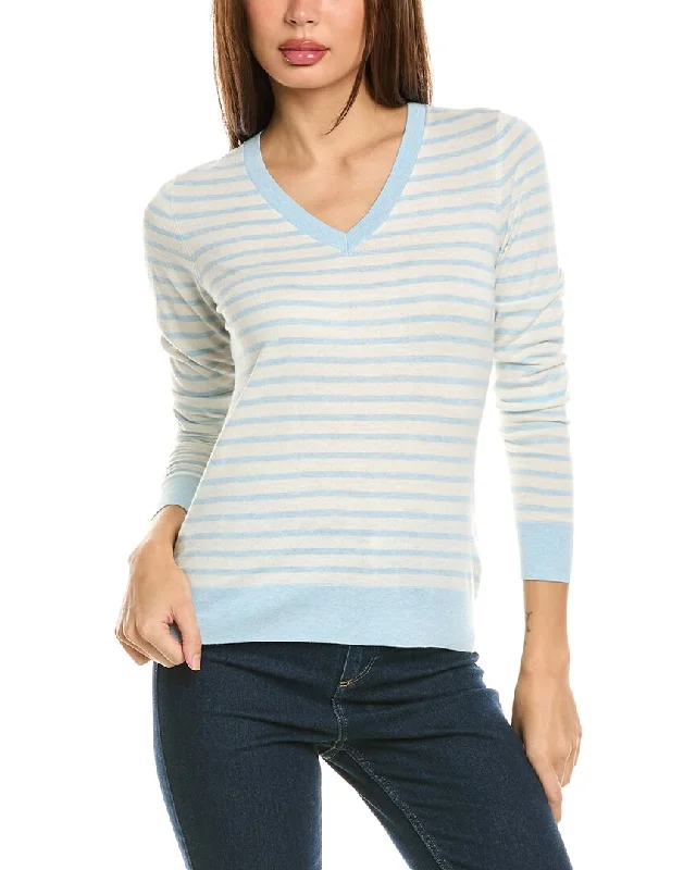 Forte Cashmere Fitted Stripe V-Neck Silk & Cashmere-Blend Sweater Satin Blend Silk Blend Wool Blend