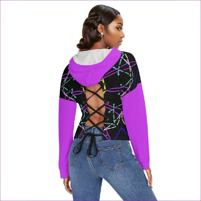 Mandala 2 Womens Drop-shoulder Backless Hoodie With String Hoodie with Hem Drawcord Adjustable Customizable