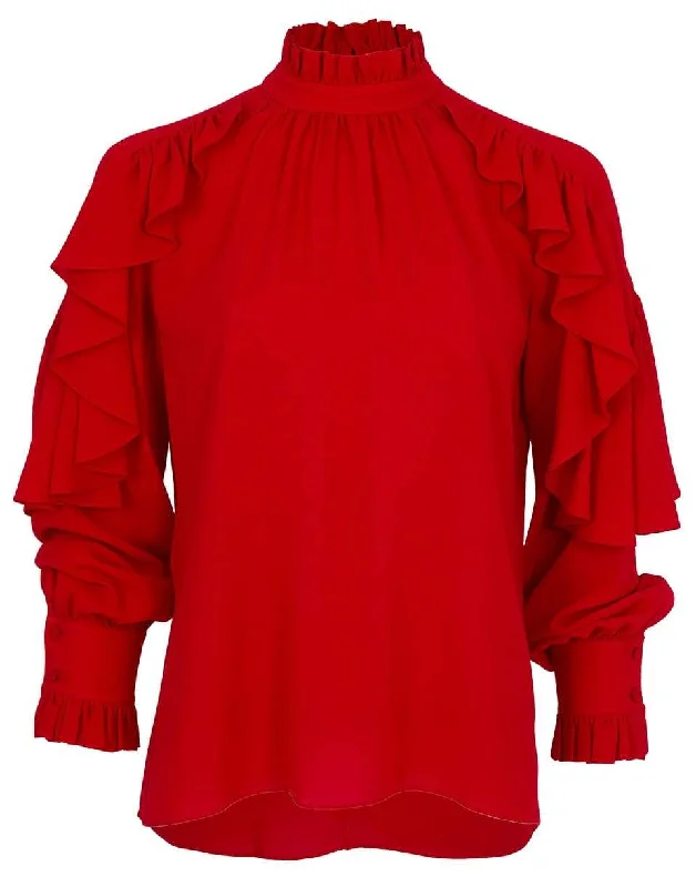 Cascade Ruffle Blouse Satin Bow Blouse