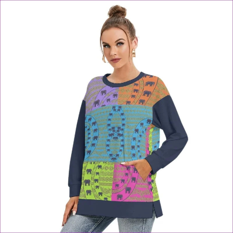 Elegant Elephant Womens Side Split O-neck Sweatshirt Graphic Hoodie Design Print