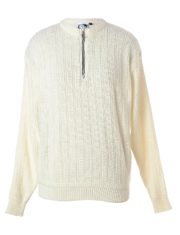 Label Off White Zip Front Knitted Jumper Iron Safe Non-Iron Wrinkle Free