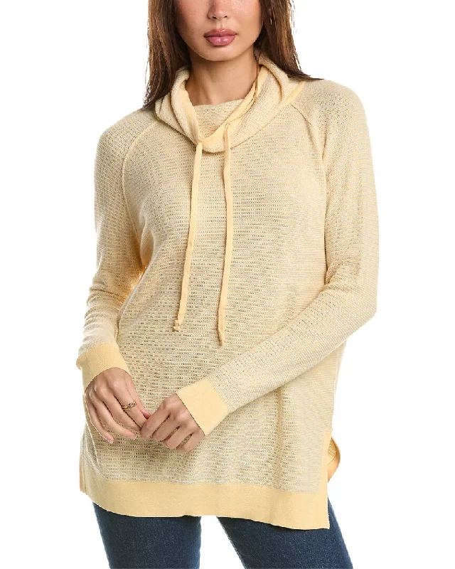 Forte Cashmere Thermal Drawstring Funnel Cashmere-Blend Sweater Solid Color Striped Floral Print