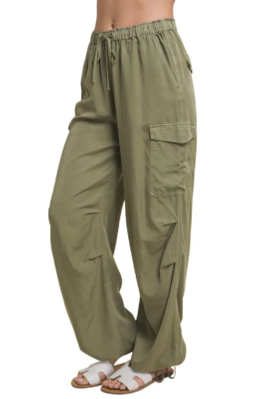 Olive Cargo Pants Relaxed Linen Pants