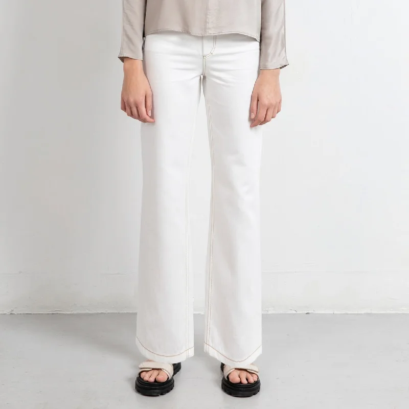 Long White Wide Leg 5-Pocket Pants Trendy Wide-Legged Trousers