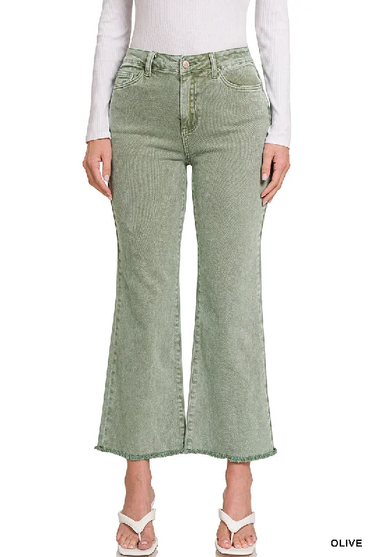 Olive High Waist Bootcut Pants Comfy Zip-Up Pants