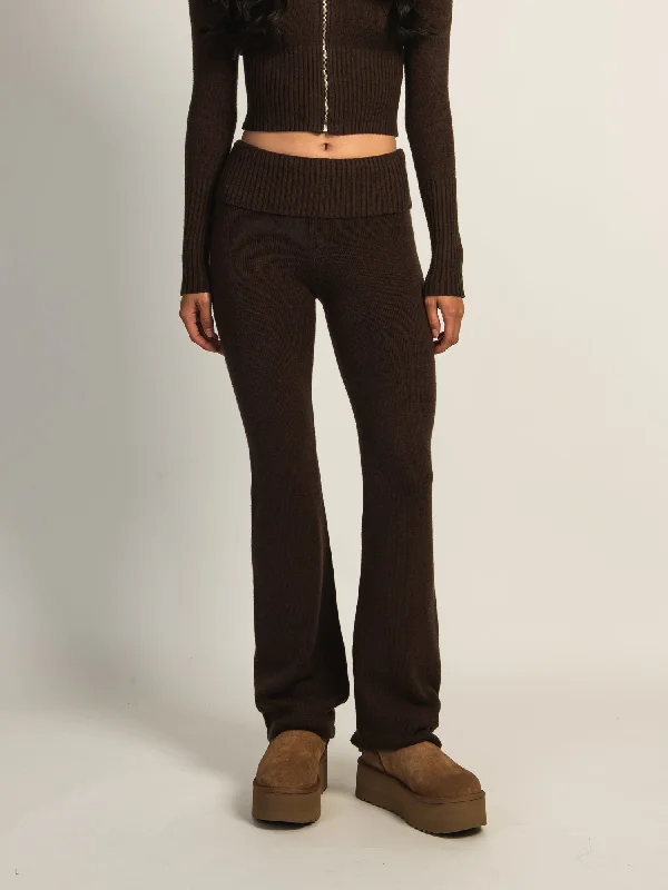 HARLOW BROOKE FLARE PANT - CHOCOLATE Trendy Wide-Leg Pants